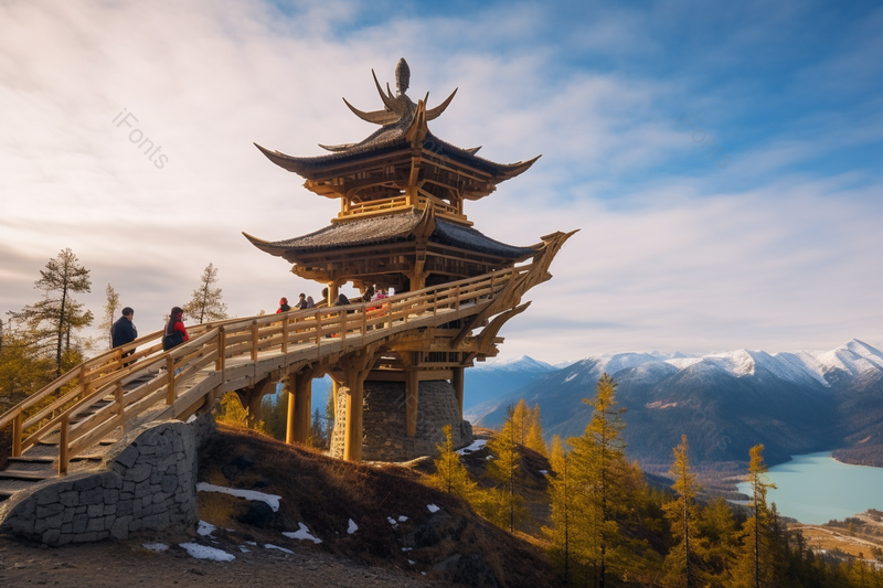 喀纳斯湖地标建筑观鱼台,高清,摄影图,摄影图片,图片大全,摄影图免费下载